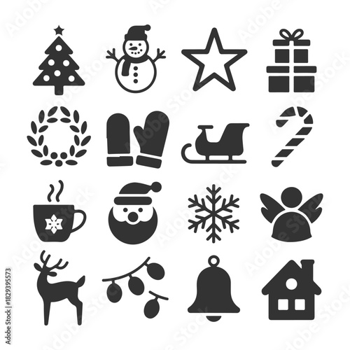 Christmas Icon Set. Vector Design Pack Isolated on White Background. Grunge Stamp Vector Illustration.