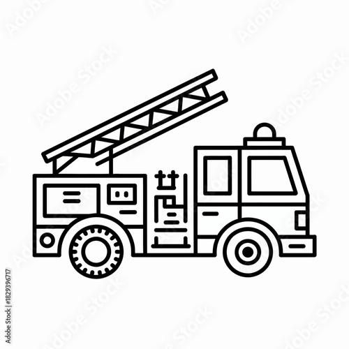 firetruck, ladder, engine, rescue, emergency, vehicle, firefighter, safety, response, truck, outline, illustration, drawing, icon, apparatus, equipment, transport, brigade, alarm, station, crew, servi