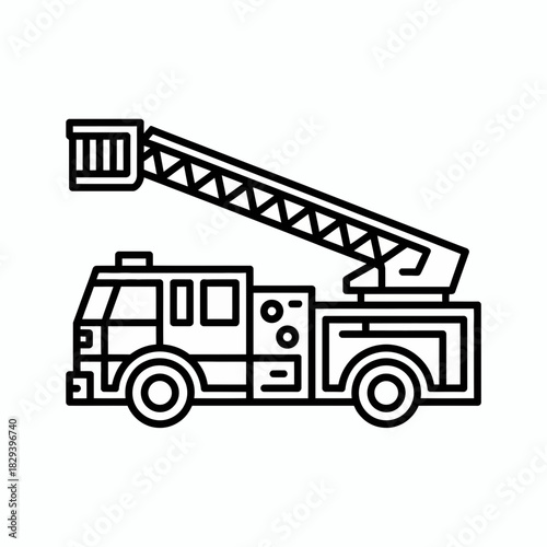 firetruck, ladder, engine, rescue, emergency, vehicle, firefighter, safety, response, truck, outline, illustration, drawing, icon, apparatus, equipment, transport, brigade, alarm, station, crew, servi