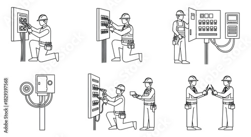 Electrical work illustrations lineman installing repairing and maintaining power systems