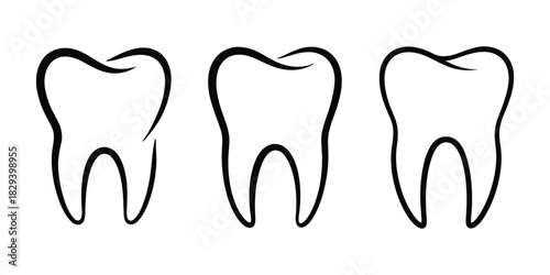 Healthy Tooth Icons Set In Clean Vector Outline Illustration Featuring Dentistry Symbols For Clinic Branding, Toothpaste Packaging, Dental Mouthwash Labels, And Modern Oral Care Graphic Design