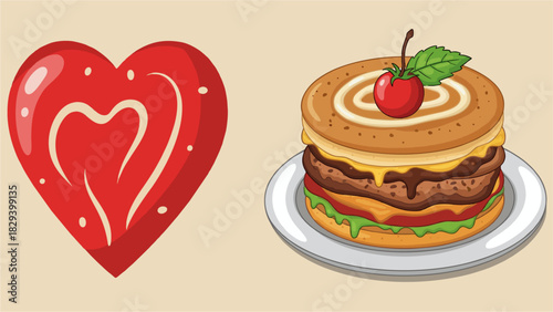 Heart shaped chocolate cake with strawberry decoration