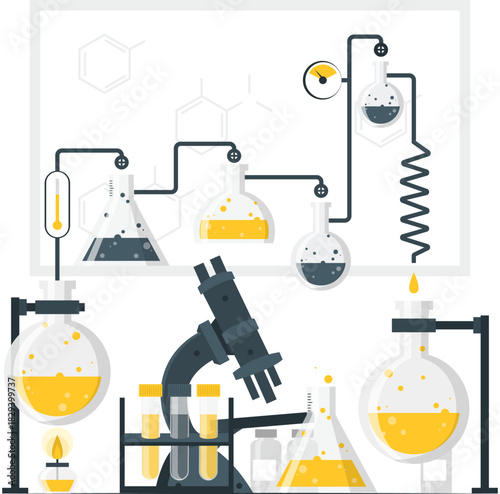 Chemistry Laboratory Illustration Scientific Research, Equipment, and Experimentation