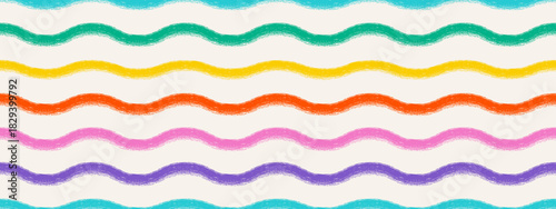 Crayon baby wavy rainbow pattern. Hand drawn bright waves for playful decor.