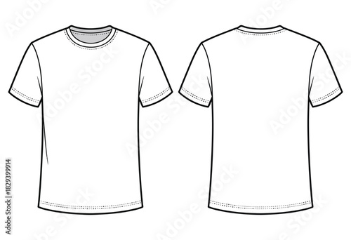 T-Shirt Design Template In Clean Vector Illustration Showing Front And Back Mockup Views For Professional Apparel Layout, Modern Clothing Presentation, And Contemporary Fashion Graphic Display