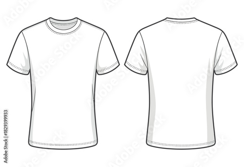 T-Shirt Design Template In Clean Vector Illustration Showing Front And Back Mockup Views For Professional Apparel Layout, Modern Clothing Presentation, And Contemporary Fashion Graphic Display