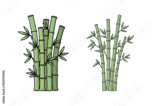 Stylized illustration of green bamboo stalks and leaves in a simple, artistic design