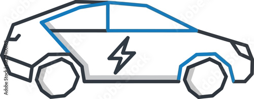 Minimalist line art of an electric car with a lightning symbol, depicting modern sustainable transport and clean energy, isolated on white background