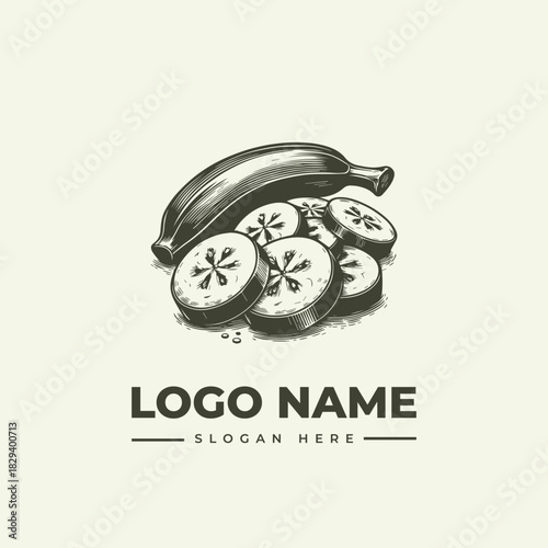 Banana Vector Logo Engraving Style Illustration for Tropical Fruit Brand