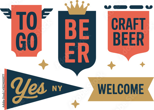 Retro typographic banners and emblems for beer and welcome messages in a vintage design