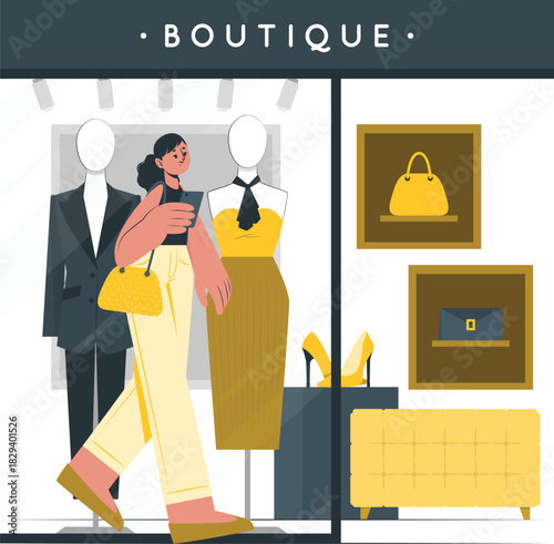 Stylish Boutique Scene Window Display of Fashion & Accessories