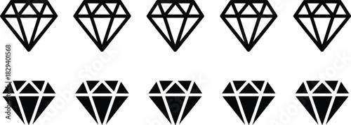 Vector illustration of diamonds in rows, showcases various diamond designs, perfect for design projects