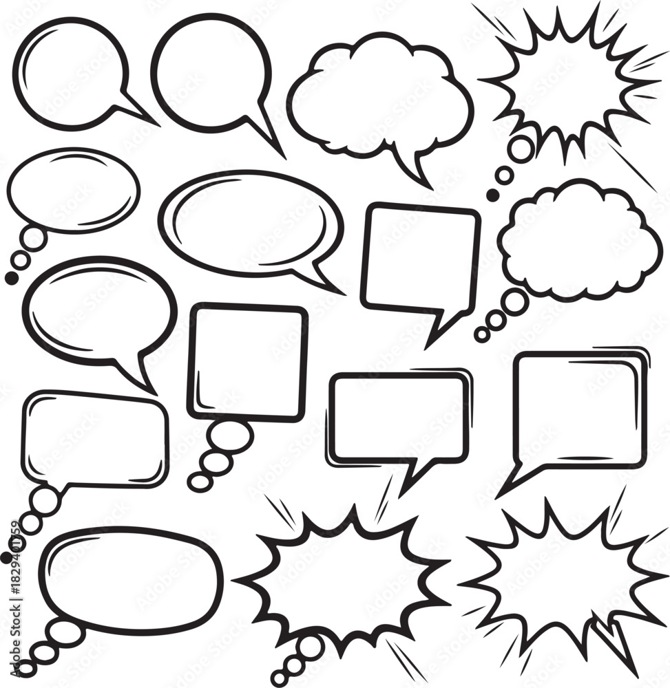 Fototapeta premium Comic speech and thought bubbles for communication design set