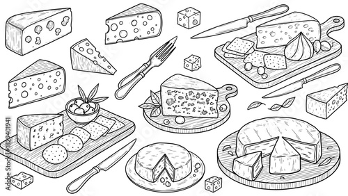 Cheese assortment with crackers and olives