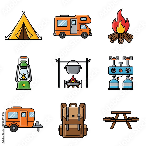 camping icons set