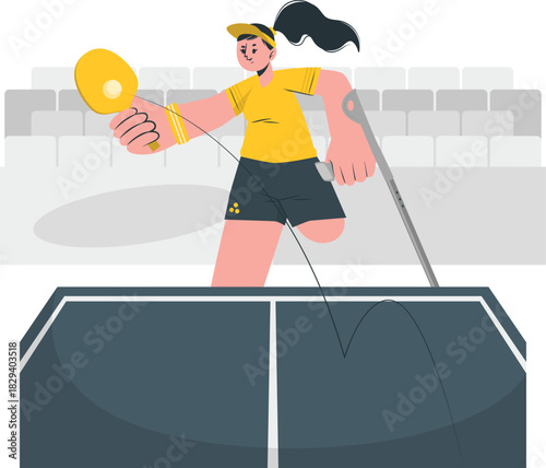 Female athlete with prosthetic leg playing table tennis, demonstrating resilience and active lifestyle in parasports