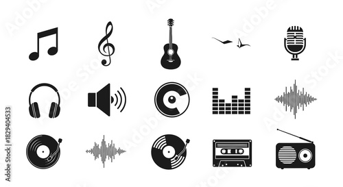 Set of 15 Music and Audio Icons in Vector Format