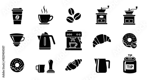 Coffee Time Vector Illustration of Coffee, Donuts, and Accessories