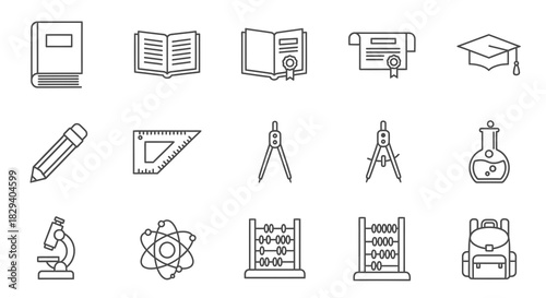 School Supplies and Education Icons Vector Illustration Set