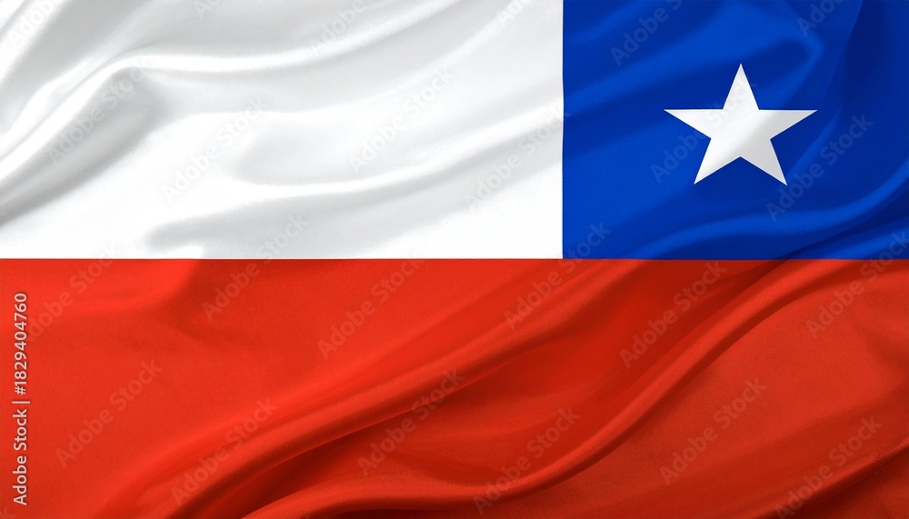 Fototapeta premium Chilean flag with white and red horizontal bands and blue square with white star in top left.