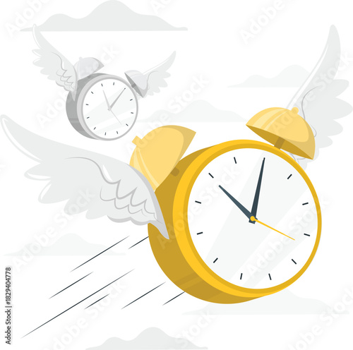 Time Flying Away Concept with Wings Clock Illustration