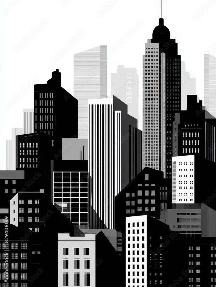 Fototapeta premium downtown slogan with black and white city buildings vector illustration no logos no brands ar 34