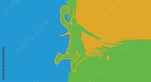 Dynamic vector graphic of basketball player slam dunking for sports promotion design. isolated PNG with Transparent Background