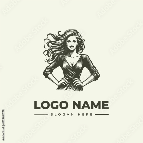 Vintage Engraving Style Vector Logo Illustration of a Confident Woman for Elegant Beauty Brand Identity and Graphic Design