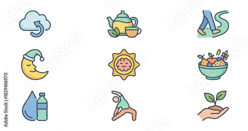 Health and wellness icons for a balanced lifestyle and well being