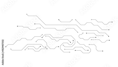 Flat microelectronics circuit board banner isolated on transparent background. The geometric texture of modern digital technology, computer, motherboard, or high-tech technology. Vector illustration