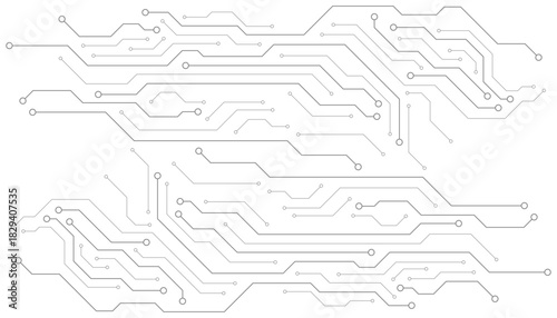 Flat microelectronics circuit board banner isolated on transparent background. The geometric texture of modern digital technology, computer, motherboard, or high-tech technology. Vector illustration