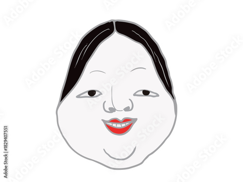 Illustration of a smiling female mask from ancient Japanese traditional performing arts