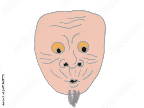 A mask of an old man's face from a traditional Japanese performing art