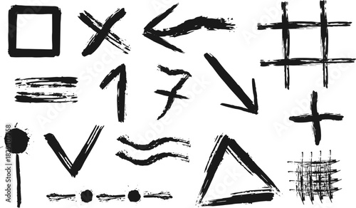 A set of different hand-drawn elements. In grunge style for creating collages, posters, stickers, labels. Symbols painted in black