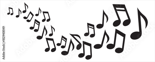 Flowing Musical Notes On White Background