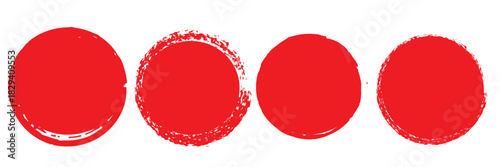 Grunge circles brush set. red circle frames. Round line of red paint. Grunge round shapes. Circular ink brush stroke pro design elements. Vector illustration. 