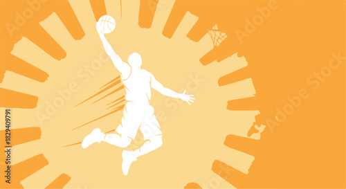 Dynamic basketball player silhouette jumping slam dunk for sports marketing and events banner. isolated PNG with Transparent Background