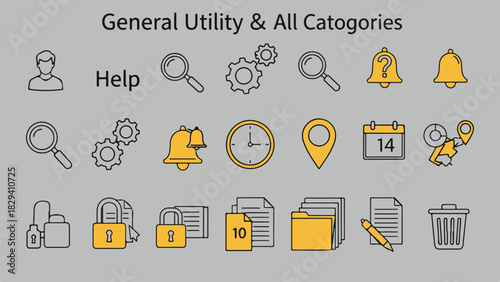 Collection of essential website and mobile application utility interface vector icons isolated PNG with Transparent Background