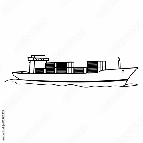 Minimal Line Art Cargo Ship Illustration