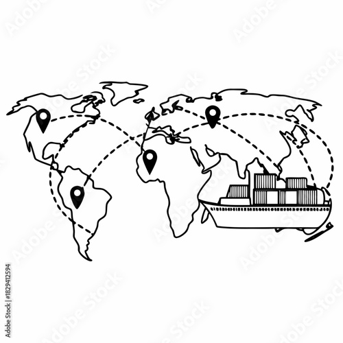 Global Cargo Shipping Route Map Illustration