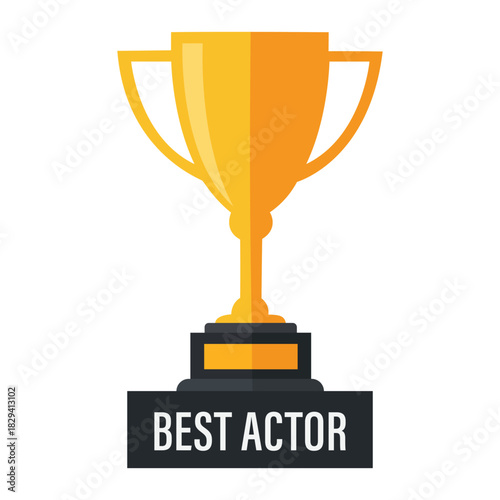 Best actor award trophy golden winner cup icon, symbolizing cinematic success, film industry recognition, and performance achievement