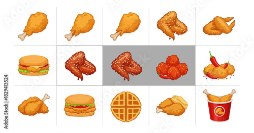 Assortment of cooked food items on display for culinary or commercial purposes