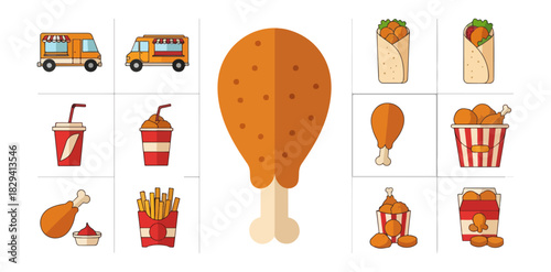 Fast food meal icons set vector illustration