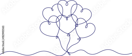 Continuous line drawing of heart shapes on white background