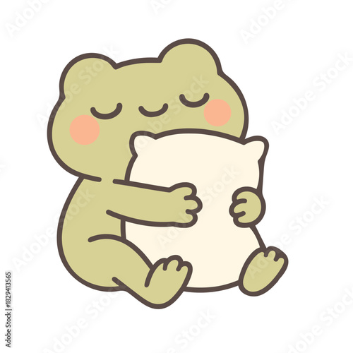 New year, same me funny frog illustration hugging comfy pillow

