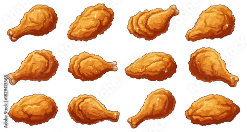 Golden fried chicken pieces illustration