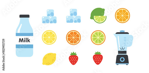 Fresh fruit and ice for a refreshing beverage preparation illustration