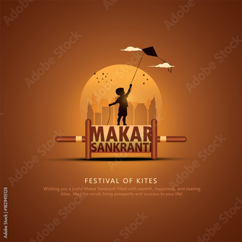 Happy Makar Sankranti Festival of Kites Background Design Template. Creative Vector Illustration