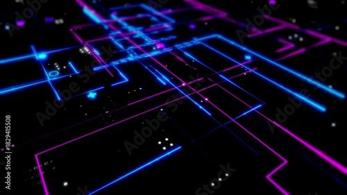 Innovative computer data transmission animation graphic. Powerful performance supercomputer circuit board. Abstract Circuit Board Processing Animation.