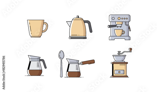 Coffee equipment set icons vector illustration